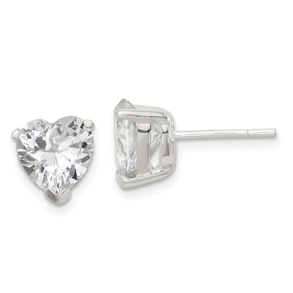 Sterlingsilber Poliert 8mm Herz 3 Krappen Korb Set Zirkonia Ohrstecker