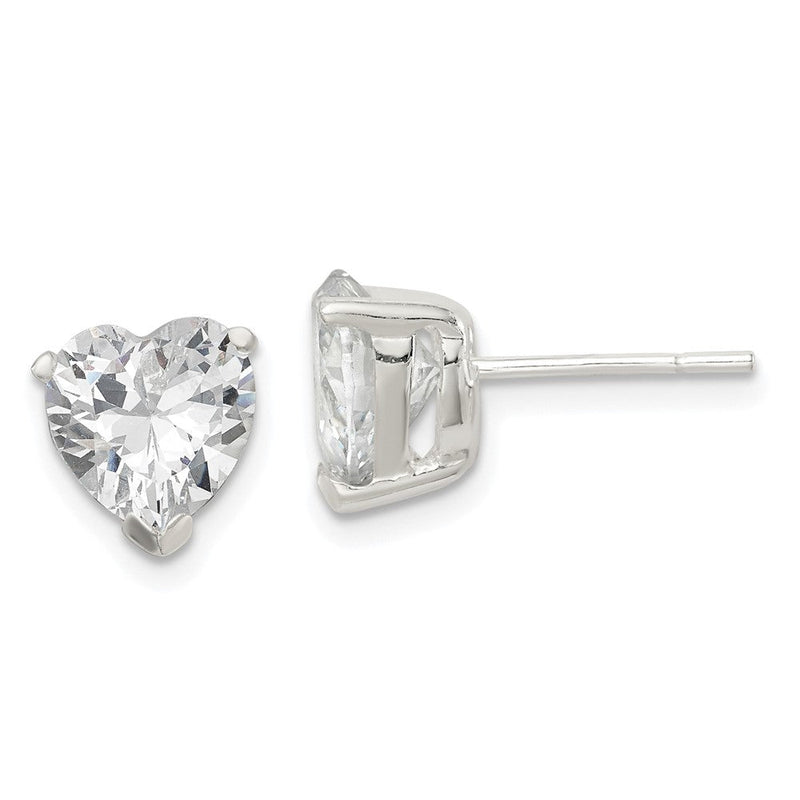 Sterlingsilber Poliert 8mm Herz 3 Krappen Korb Set Zirkonia Ohrstecker