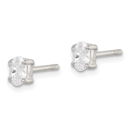 Sterlingsilber 3x5mm Oval Korb Set Zirkonia Ohrstecker