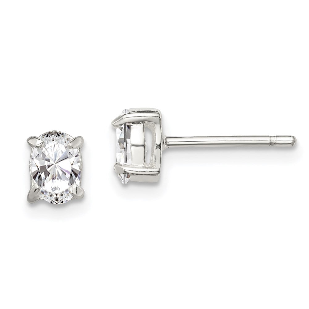 Sterlingsilber 4x6mm Oval Korb Set Zirkonia Ohrstecker