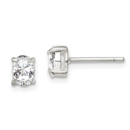 Sterlingsilber 4x6mm Oval Korb Set Zirkonia Ohrstecker