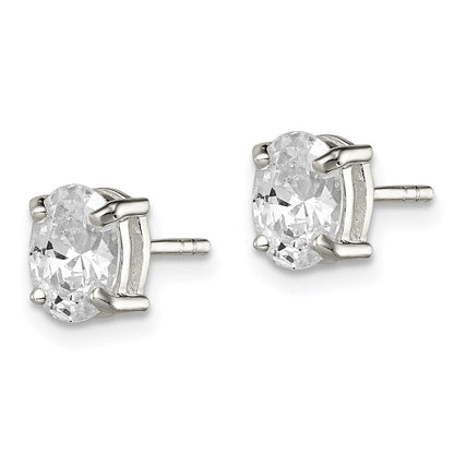 Sterlingsilber Poliert 5x7mm Oval Korb Set Zirkonia Ohrstecker
