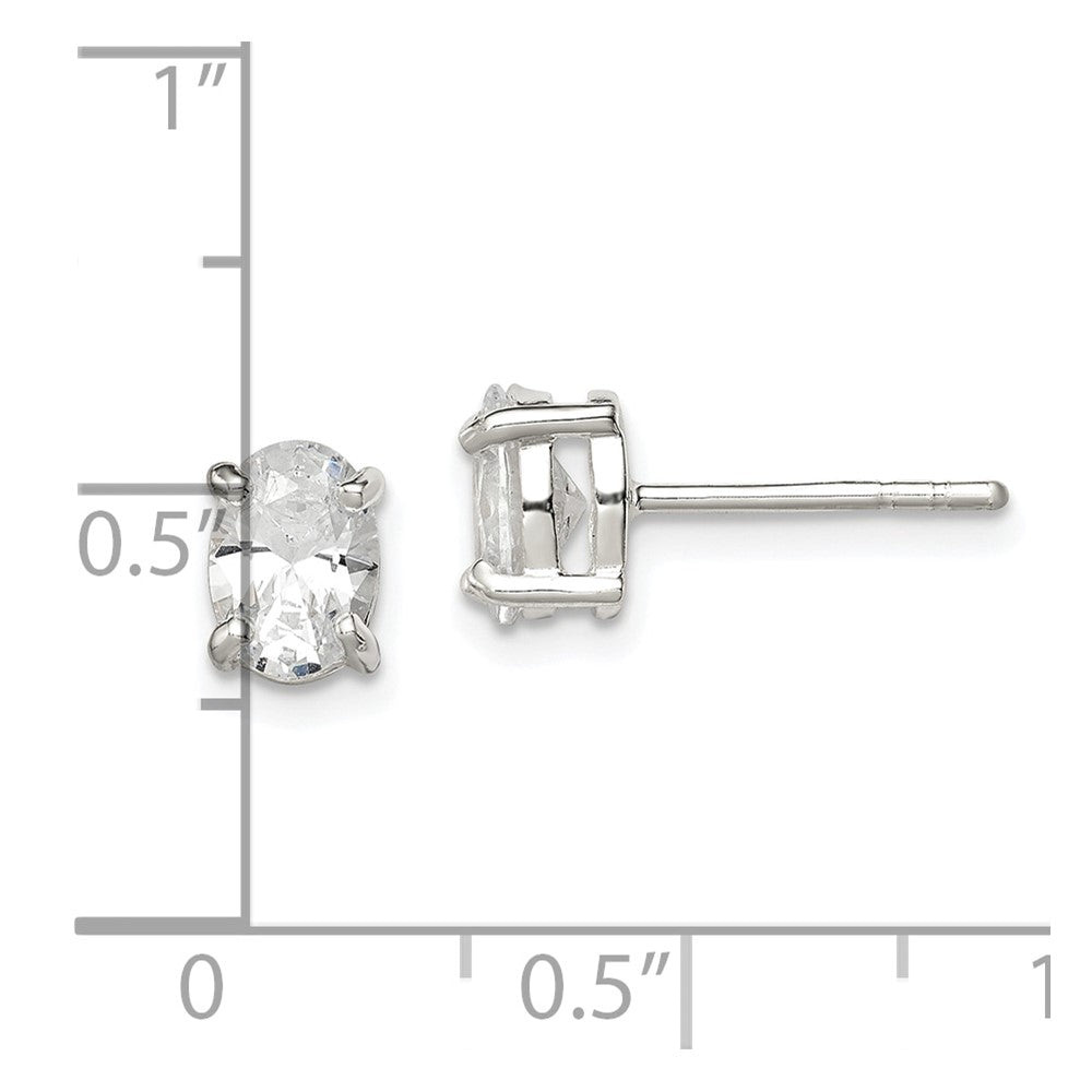 Sterlingsilber Poliert 5x7mm Oval Korb Set Zirkonia Ohrstecker