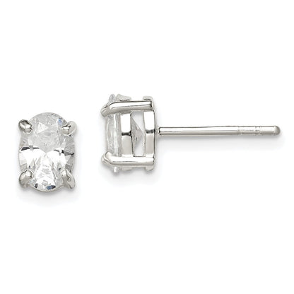Sterlingsilber Poliert 5x7mm Oval Korb Set Zirkonia Ohrstecker