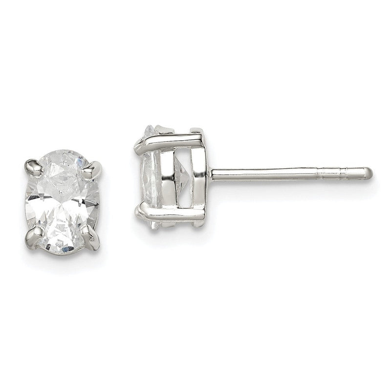 Sterlingsilber Poliert 5x7mm Oval Korb Set Zirkonia Ohrstecker