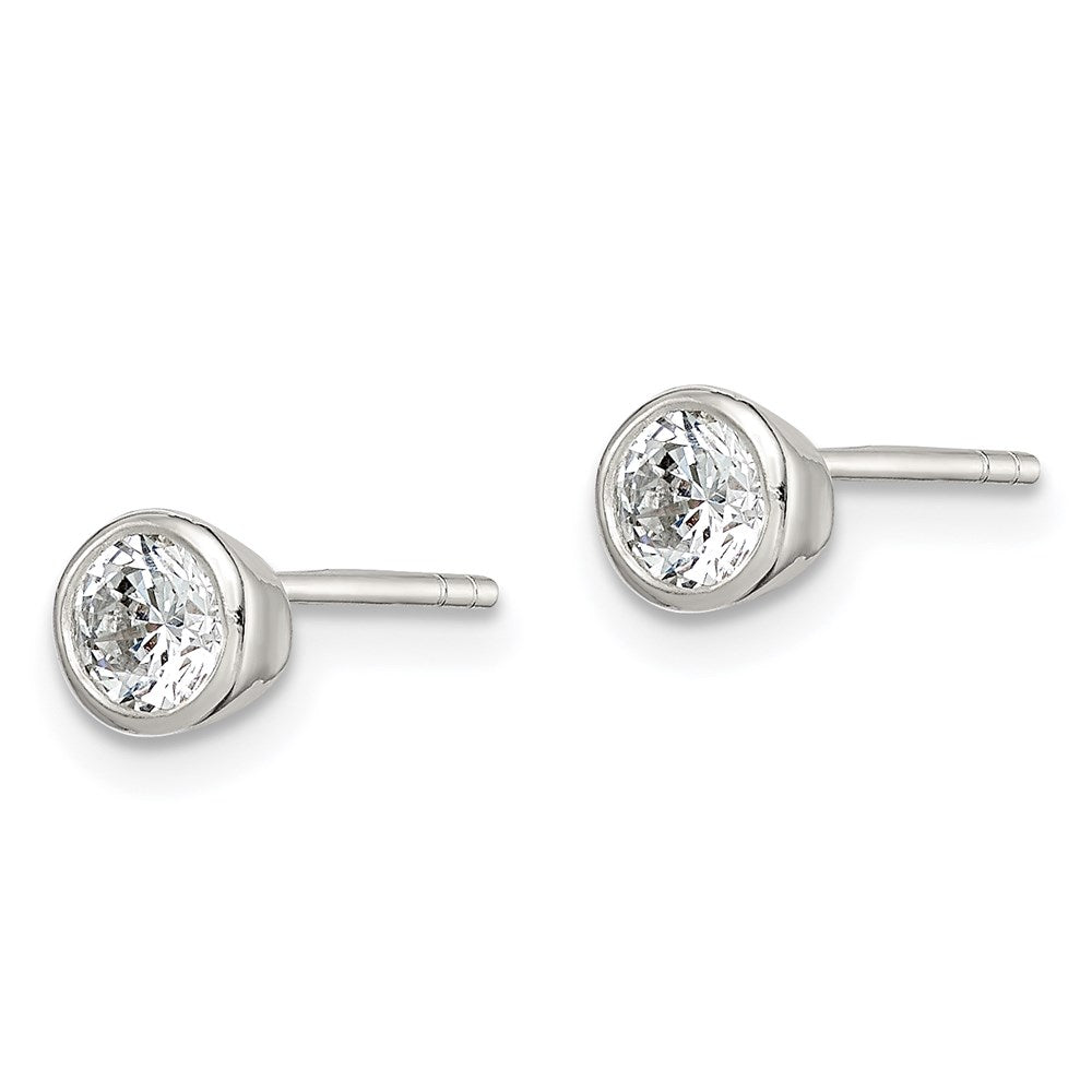 Sterlingsilber Poliert 4mm Rund Zirkonia Zargenfassung Set Ohrstecker