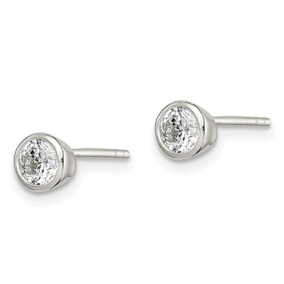 Sterlingsilber Poliert 4mm Rund Zirkonia Zargenfassung Set Ohrstecker