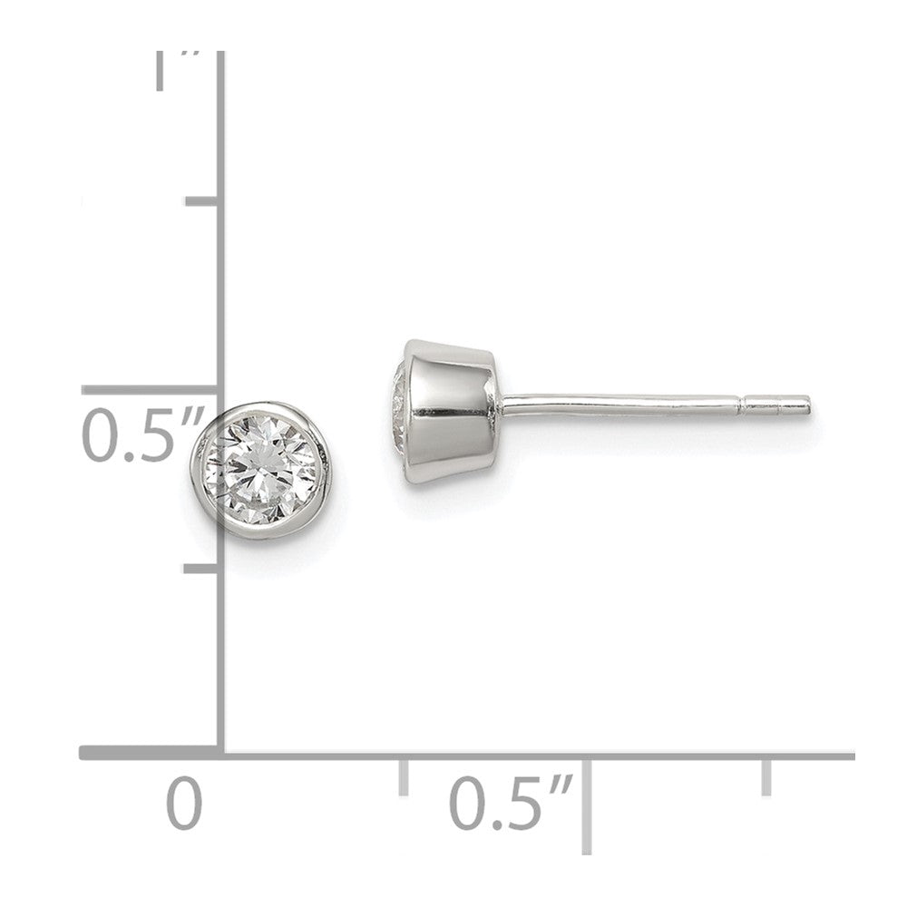 Sterlingsilber Poliert 4mm Rund Zirkonia Zargenfassung Set Ohrstecker