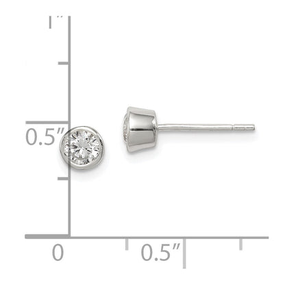 Sterlingsilber Poliert 4mm Rund Zirkonia Zargenfassung Set Ohrstecker
