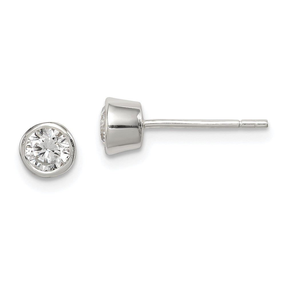 Sterlingsilber Poliert 4mm Rund Zirkonia Zargenfassung Set Ohrstecker