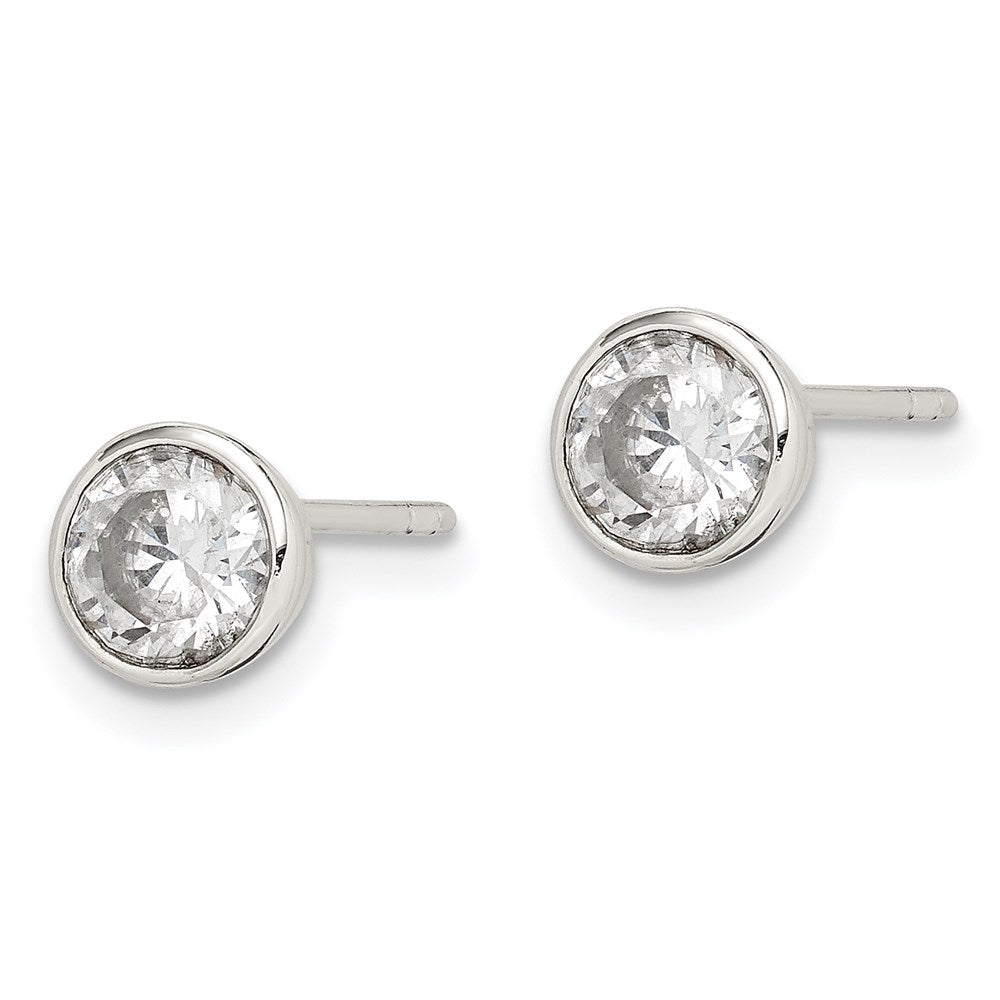 Sterlingsilber Poliert 5mm Rund Zirkonia Zargenfassung Set Ohrstecker