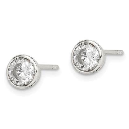 Sterlingsilber Poliert 5mm Rund Zirkonia Zargenfassung Set Ohrstecker