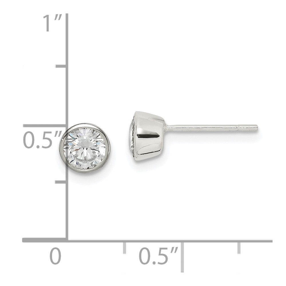 Sterlingsilber Poliert 5mm Rund Zirkonia Zargenfassung Set Ohrstecker
