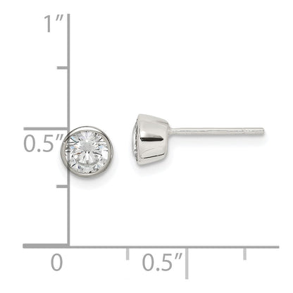 Sterlingsilber Poliert 5mm Rund Zirkonia Zargenfassung Set Ohrstecker