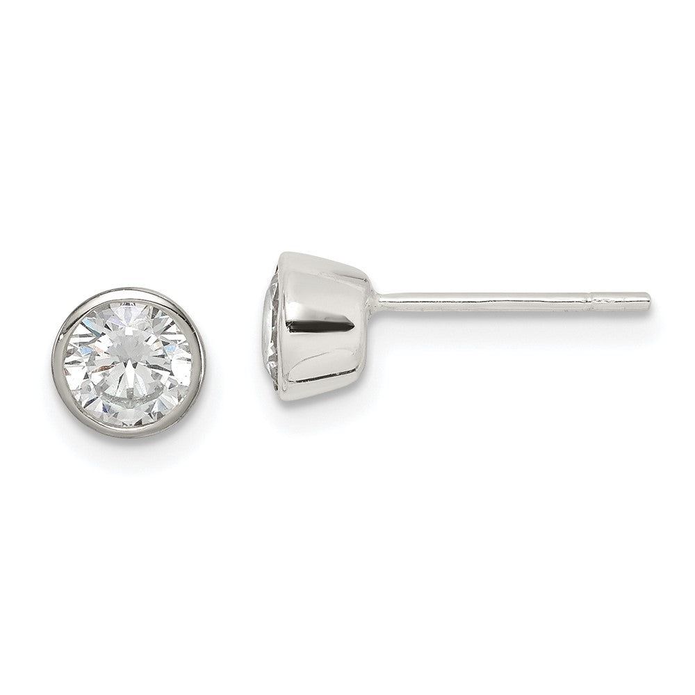 Sterlingsilber Poliert 5mm Rund Zirkonia Zargenfassung Set Ohrstecker