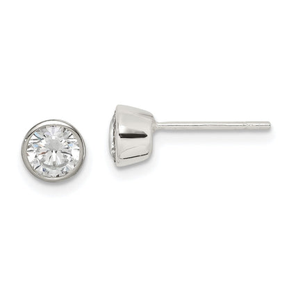 Sterlingsilber Poliert 5mm Rund Zirkonia Zargenfassung Set Ohrstecker