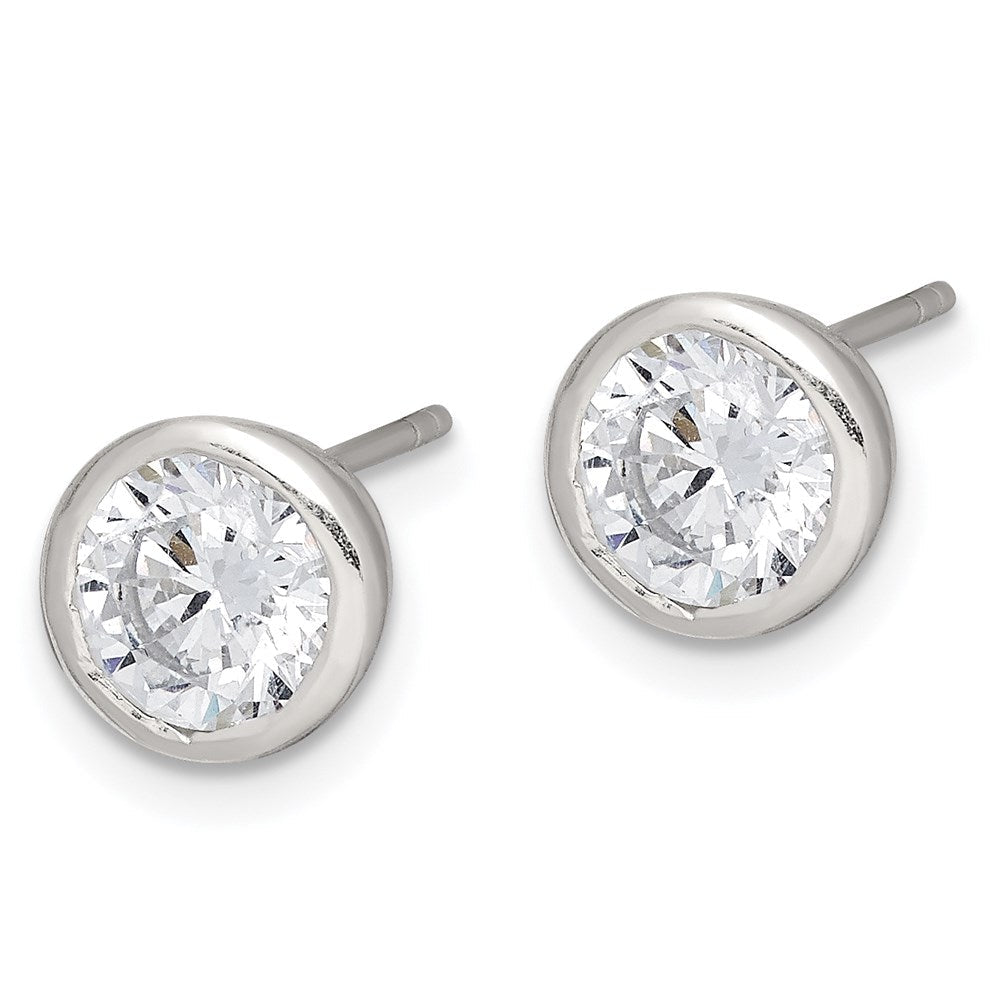 Sterlingsilber Poliert 6mm Rund Zirkonia Zargenfassung Set Ohrstecker