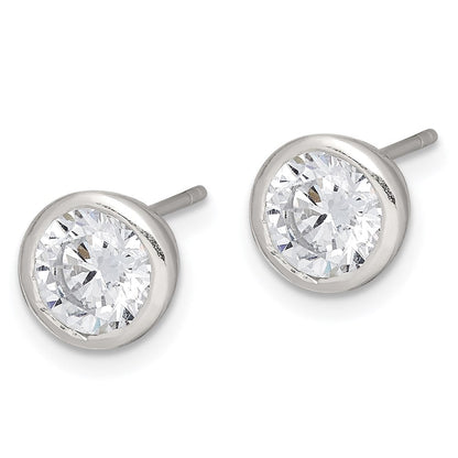 Sterlingsilber Poliert 6mm Rund Zirkonia Zargenfassung Set Ohrstecker