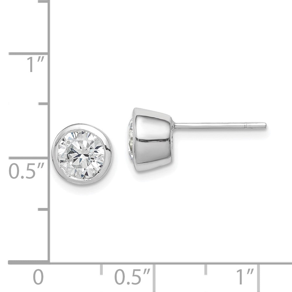 Sterlingsilber Poliert 6mm Rund Zirkonia Zargenfassung Set Ohrstecker