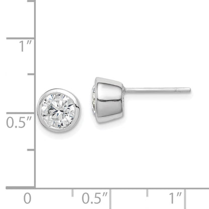 Sterlingsilber Poliert 6mm Rund Zirkonia Zargenfassung Set Ohrstecker