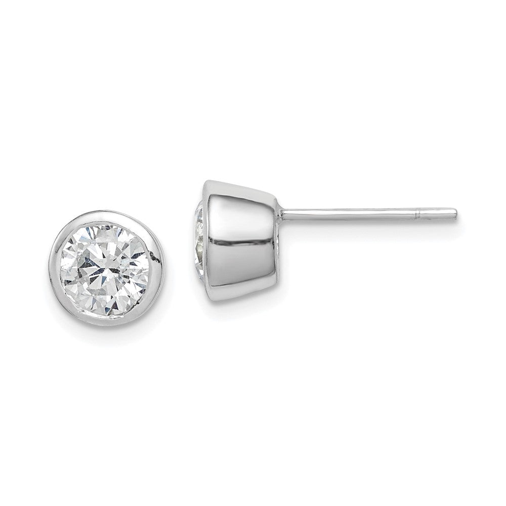 Sterlingsilber Poliert 6mm Rund Zirkonia Zargenfassung Set Ohrstecker