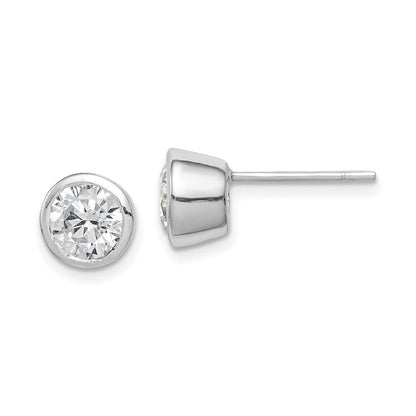 Sterlingsilber Poliert 6mm Rund Zirkonia Zargenfassung Set Ohrstecker