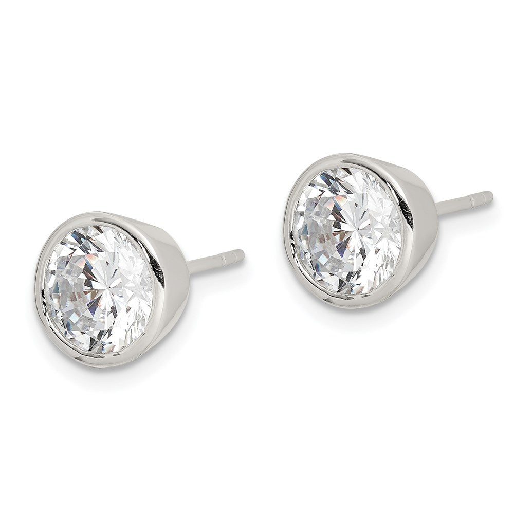 Sterlingsilber Poliert 7mm Rund Zirkonia Zargenfassung Set Ohrstecker