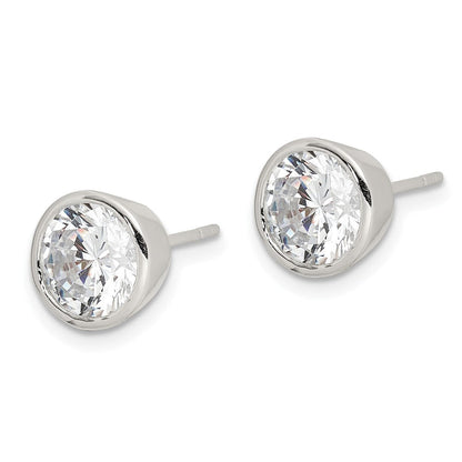 Sterlingsilber Poliert 7mm Rund Zirkonia Zargenfassung Set Ohrstecker