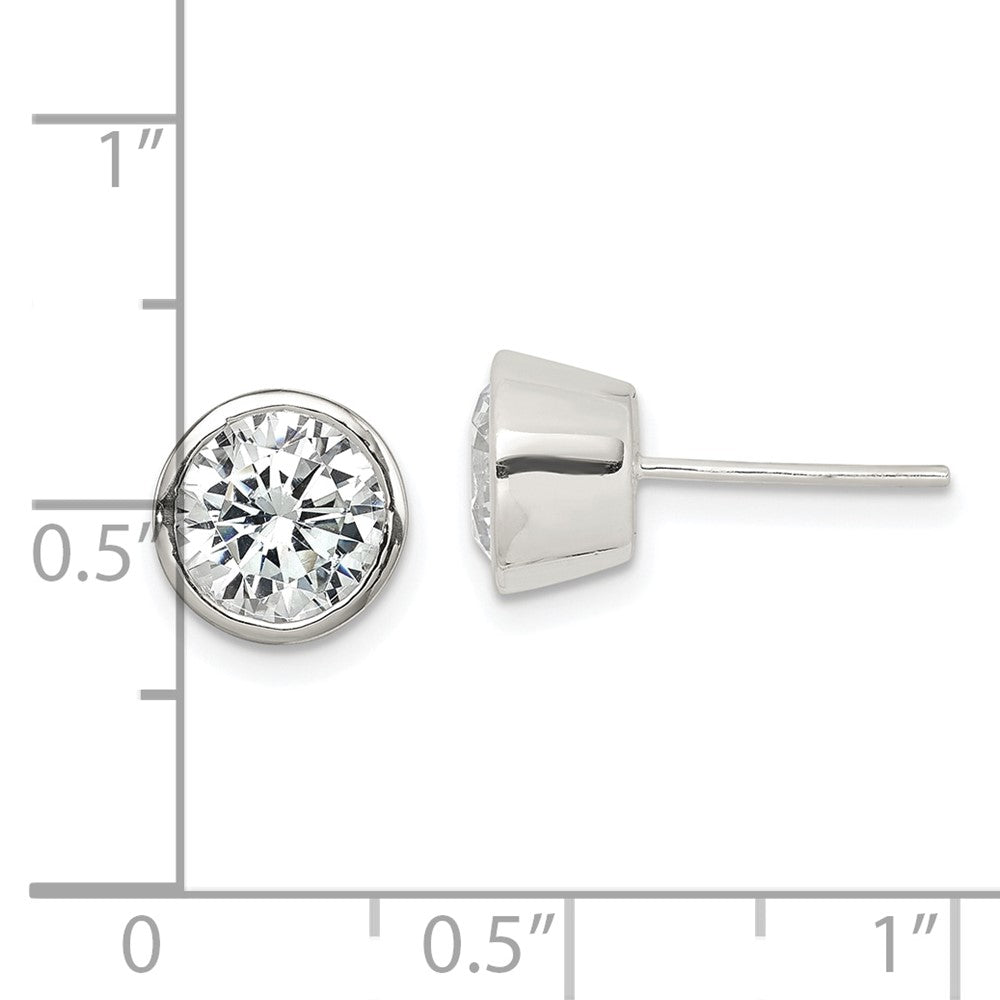 Sterlingsilber Poliert 7mm Rund Zirkonia Zargenfassung Set Ohrstecker