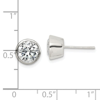 Sterlingsilber Poliert 7mm Rund Zirkonia Zargenfassung Set Ohrstecker