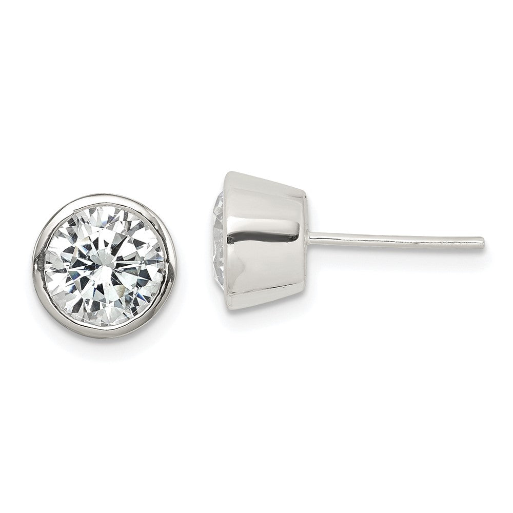Sterlingsilber Poliert 7mm Rund Zirkonia Zargenfassung Set Ohrstecker
