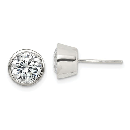 Sterlingsilber Poliert 7mm Rund Zirkonia Zargenfassung Set Ohrstecker