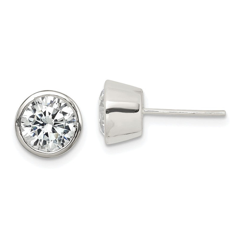 Sterlingsilber Poliert 7mm Rund Zirkonia Zargenfassung Set Ohrstecker