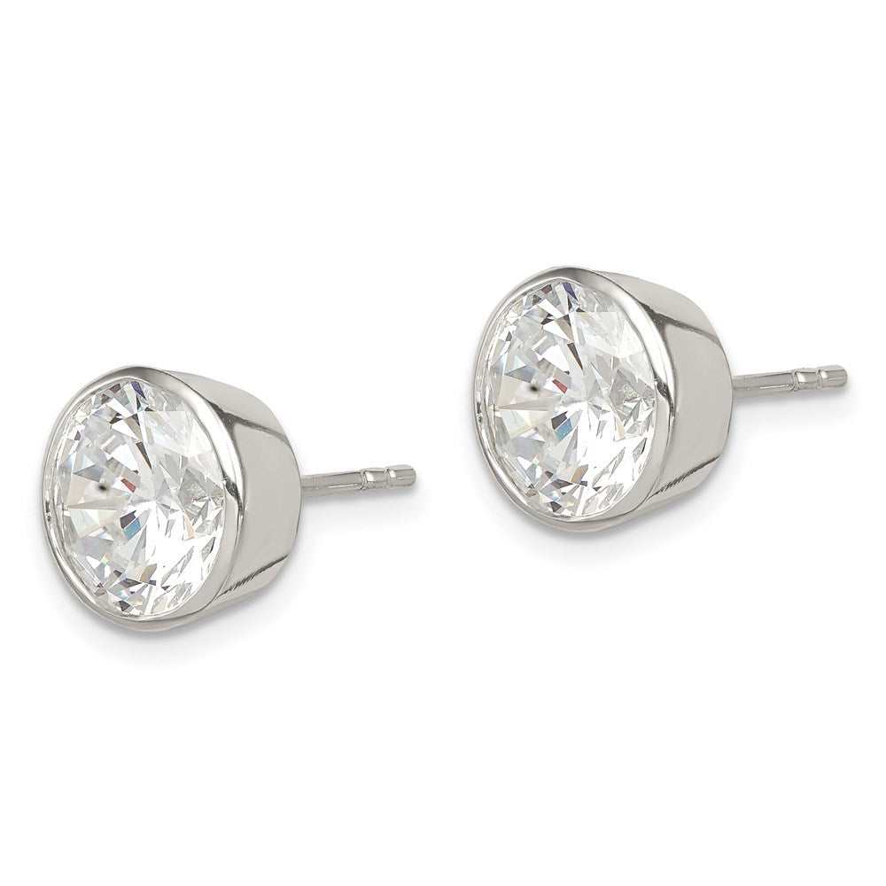 Sterlingsilber Poliert 9mm Rund Zirkonia Zargenfassung Set Ohrstecker
