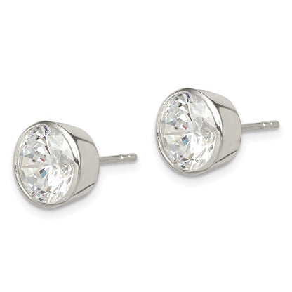 Sterlingsilber Poliert 9mm Rund Zirkonia Zargenfassung Set Ohrstecker