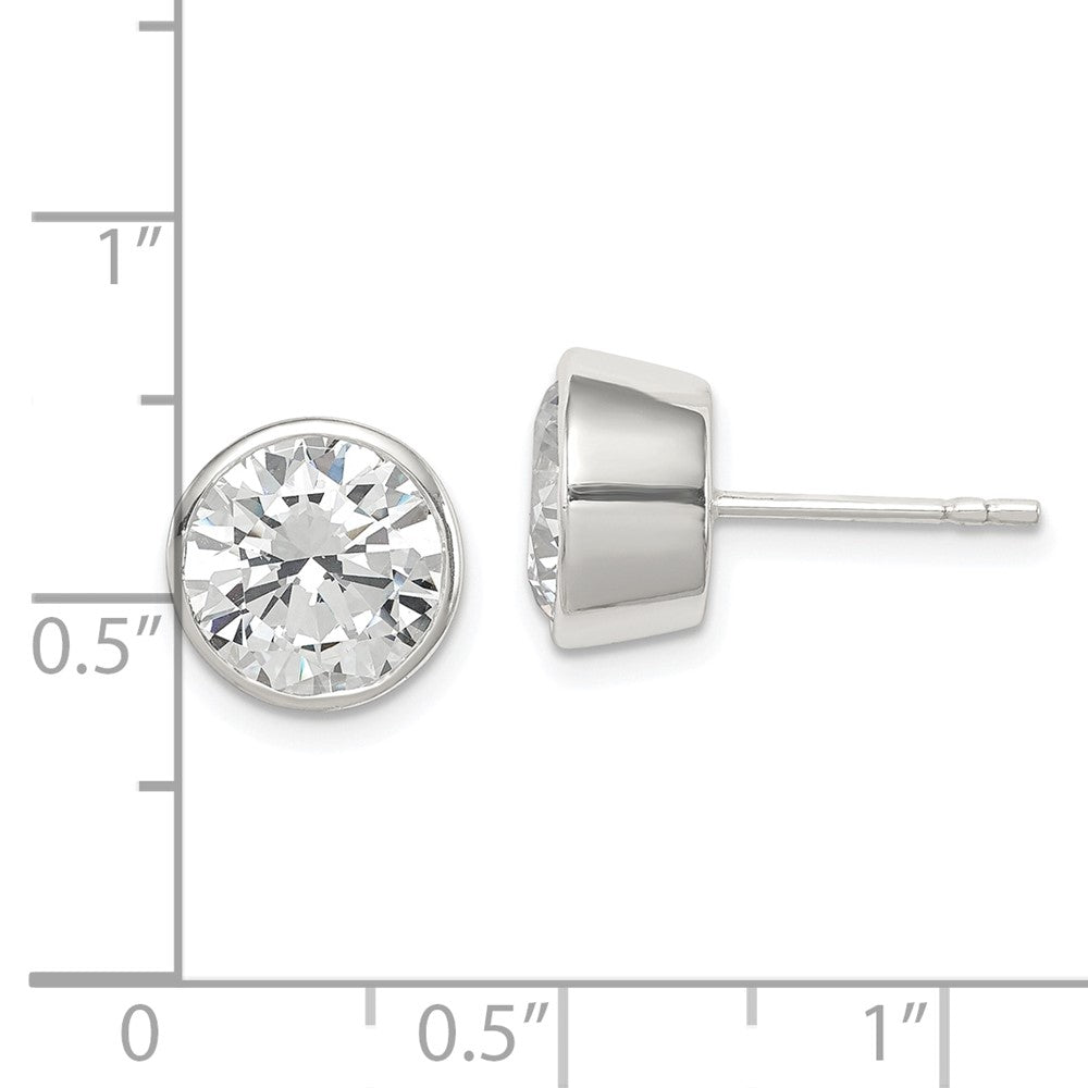 Sterlingsilber Poliert 9mm Rund Zirkonia Zargenfassung Set Ohrstecker