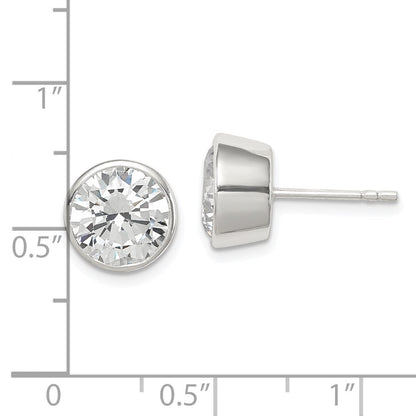 Sterlingsilber Poliert 9mm Rund Zirkonia Zargenfassung Set Ohrstecker