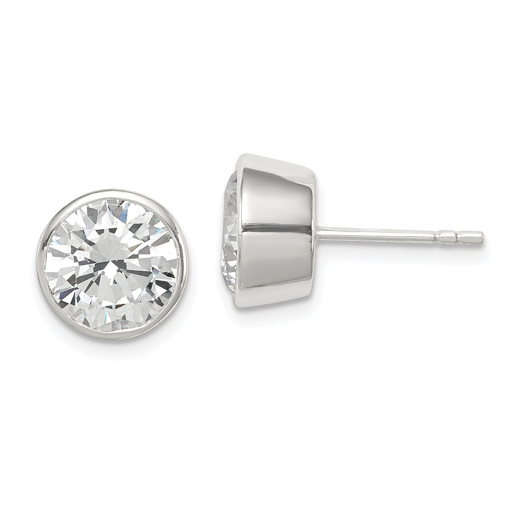 Sterlingsilber Poliert 9mm Rund Zirkonia Zargenfassung Set Ohrstecker