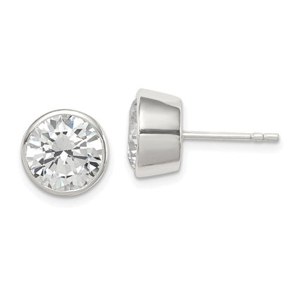 Sterlingsilber Poliert 9mm Rund Zirkonia Zargenfassung Set Ohrstecker