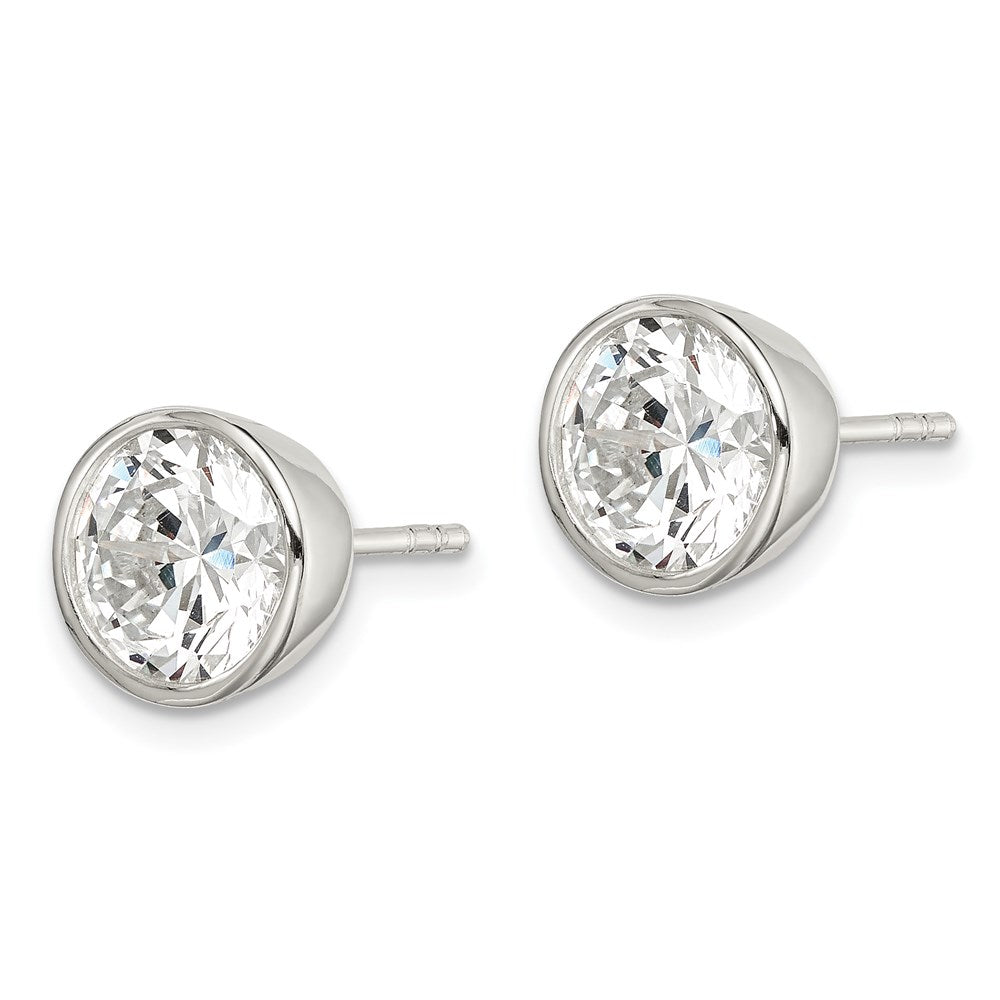 Sterlingsilber Poliert 8mm Rund Zirkonia Zargenfassung Set Ohrstecker