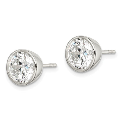 Sterlingsilber Poliert 8mm Rund Zirkonia Zargenfassung Set Ohrstecker