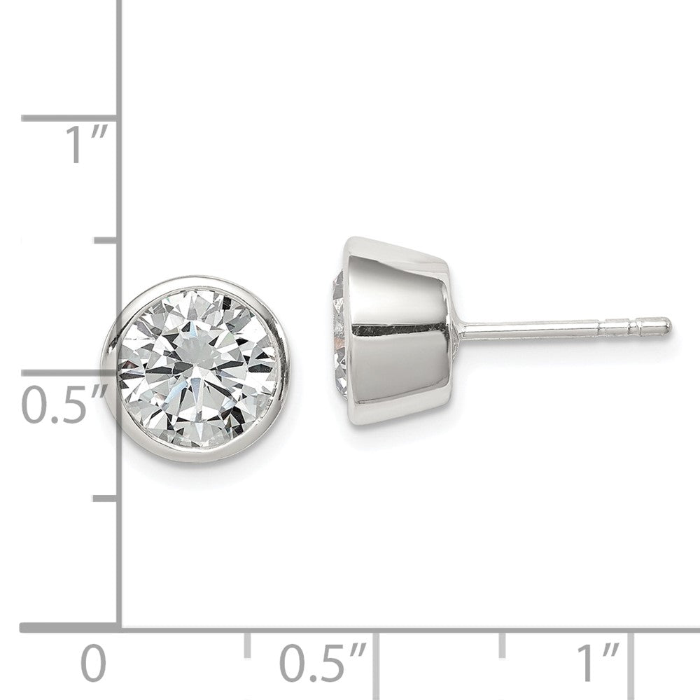 Sterlingsilber Poliert 8mm Rund Zirkonia Zargenfassung Set Ohrstecker