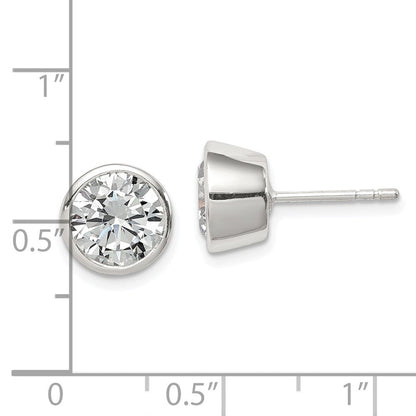 Sterlingsilber Poliert 8mm Rund Zirkonia Zargenfassung Set Ohrstecker