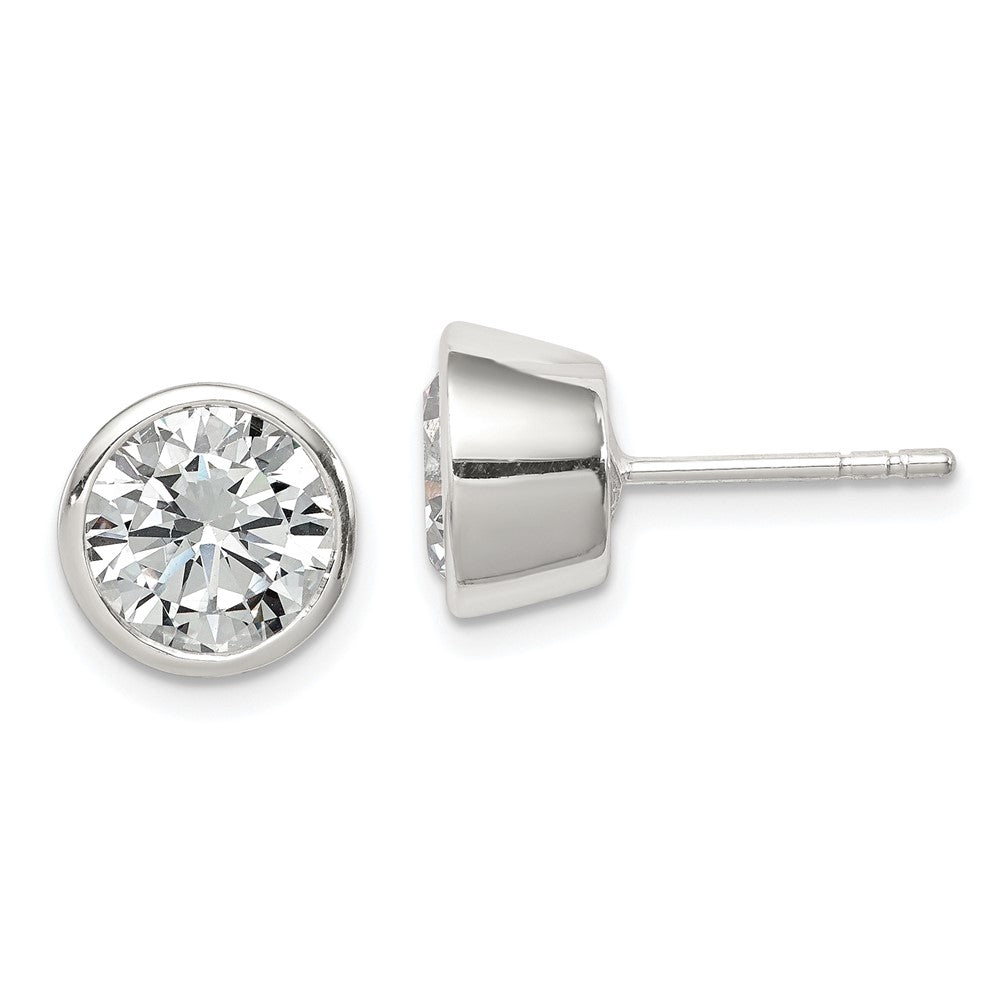 Sterlingsilber Poliert 8mm Rund Zirkonia Zargenfassung Set Ohrstecker