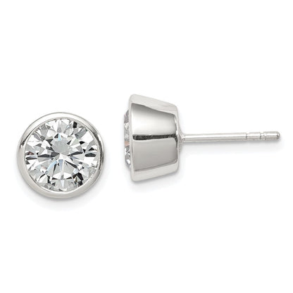 Sterlingsilber Poliert 8mm Rund Zirkonia Zargenfassung Set Ohrstecker
