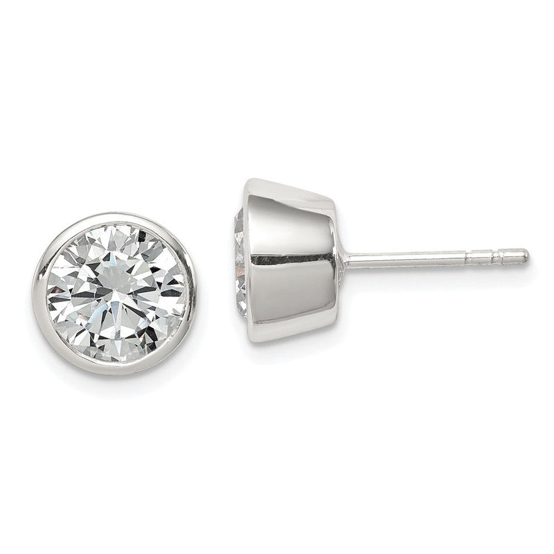 Sterlingsilber Poliert 8mm Rund Zirkonia Zargenfassung Set Ohrstecker