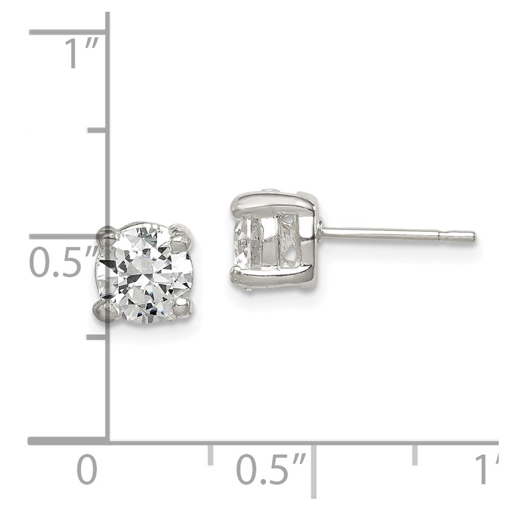 Sterlingsilber Poliert 6mm Rund Zirkonia Ohrstecker