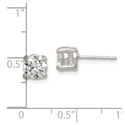 Sterlingsilber Poliert 6mm Rund Zirkonia Ohrstecker