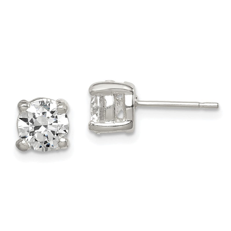 Sterlingsilber Poliert 6mm Rund Zirkonia Ohrstecker