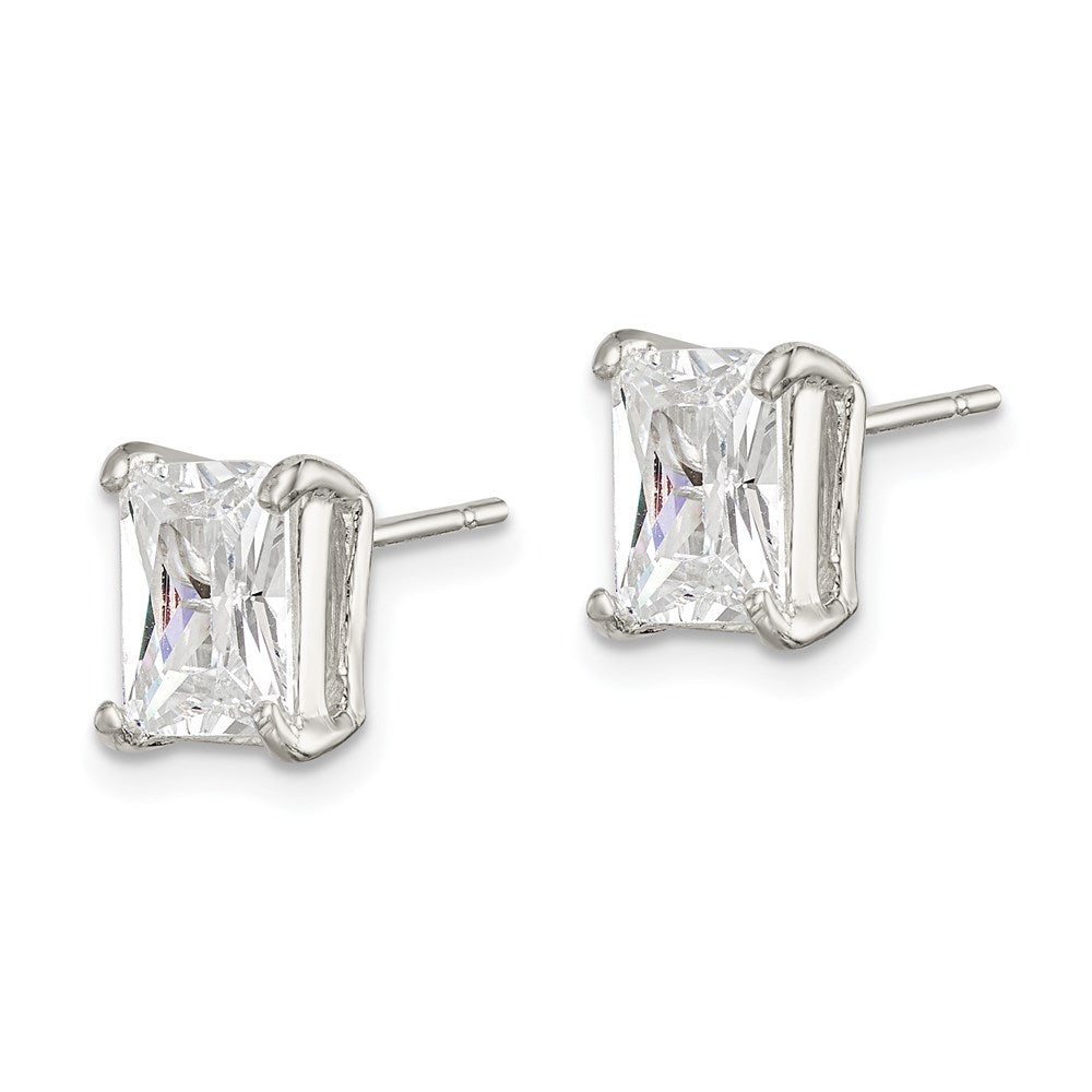 Sterlingsilber Poliert Smaragd-cut 7x5mm Zirkonia Ohrstecker